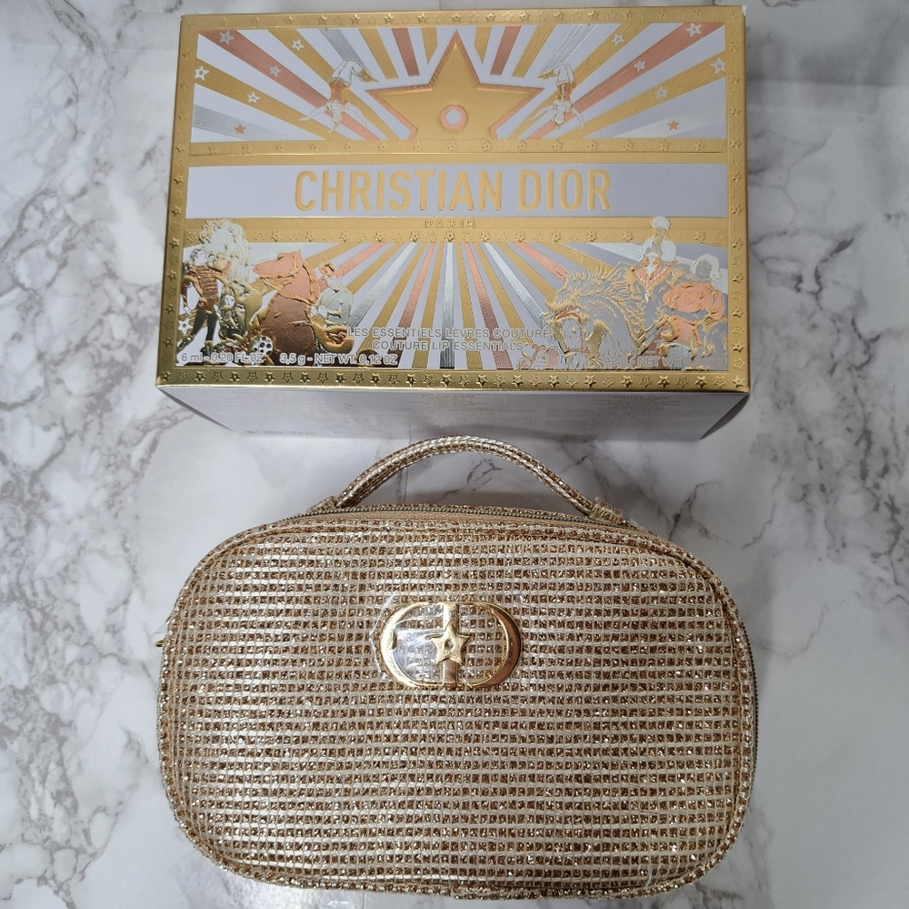 Dior 2025 Holiday Edition Gold Metallic Woven Top Handle Cosmetic Pouch - Picture 3 of 16